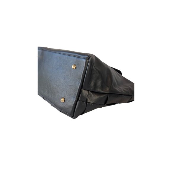 Anna Paola Basket Weave Tote Shoulder Bag Crossbody Black Smooth Italian Leather - Picture 7 of 16